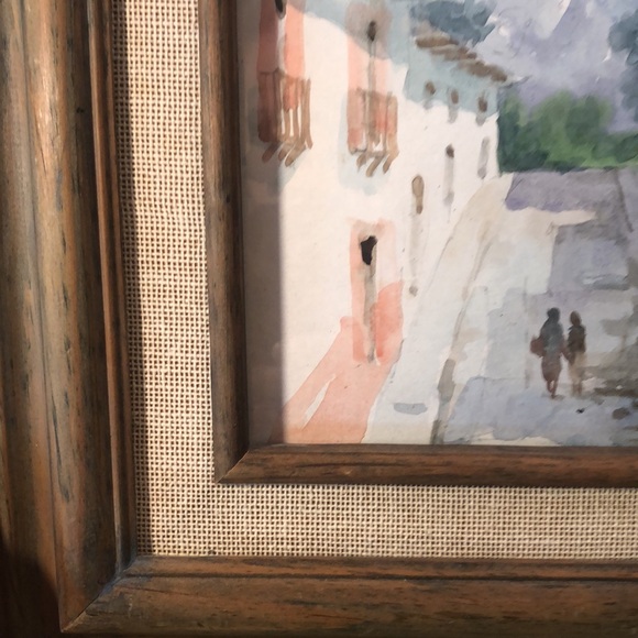 Watercolor of a Mediterranean street scene with spire as central focal point - Picture 4 of 10